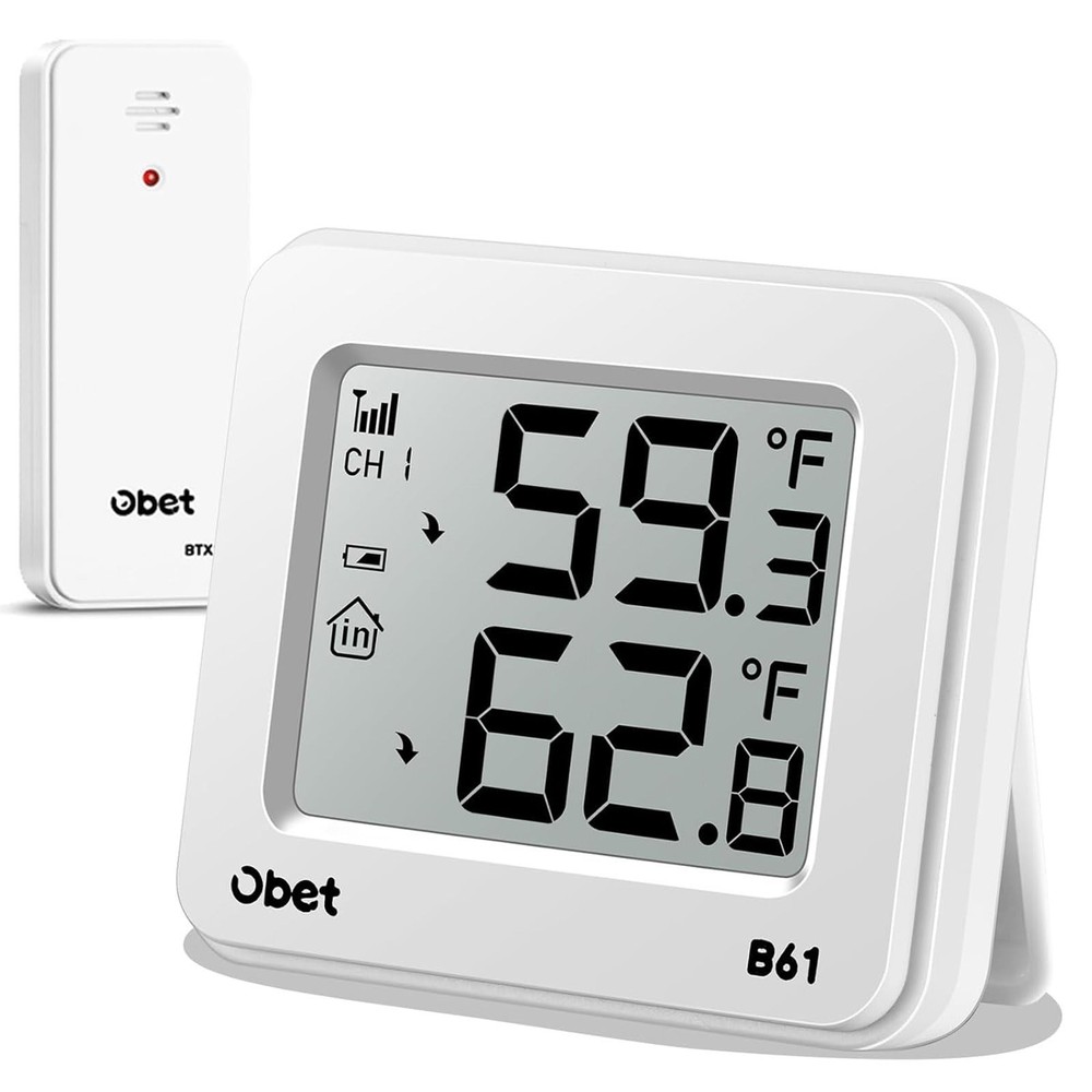 OBET Outdoor Thermometer Wireless Indoor Digital White