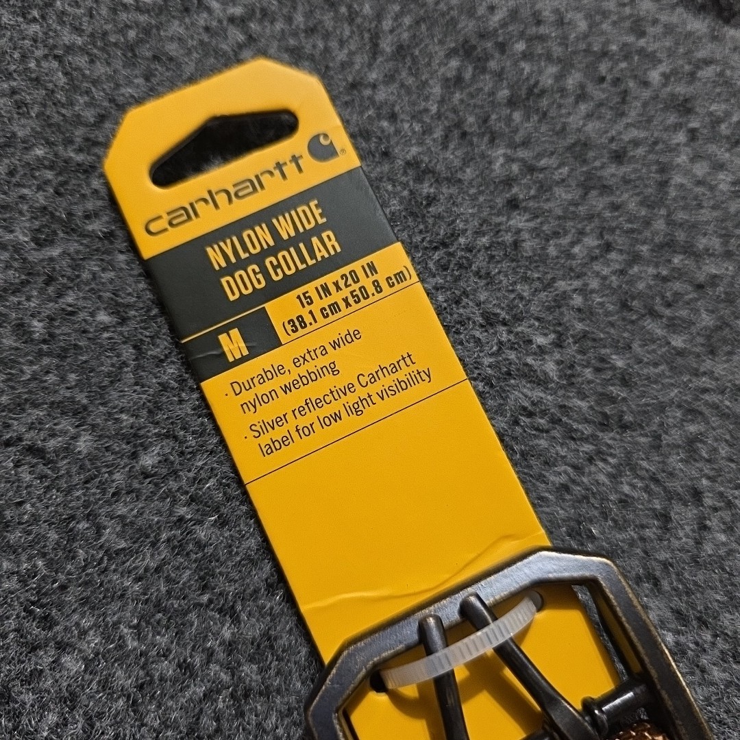 CARHARTT Nylon Wide Dog Collar Medium 15"-20" Brown Reflective Webbing Strap