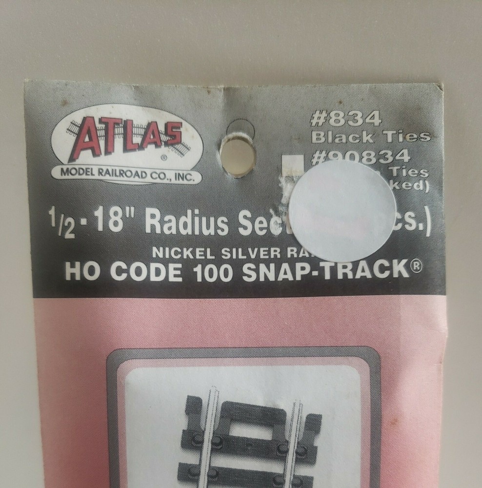 Atlas #834 Code 100 18" 1/2 Radius Curve Track 4 pack