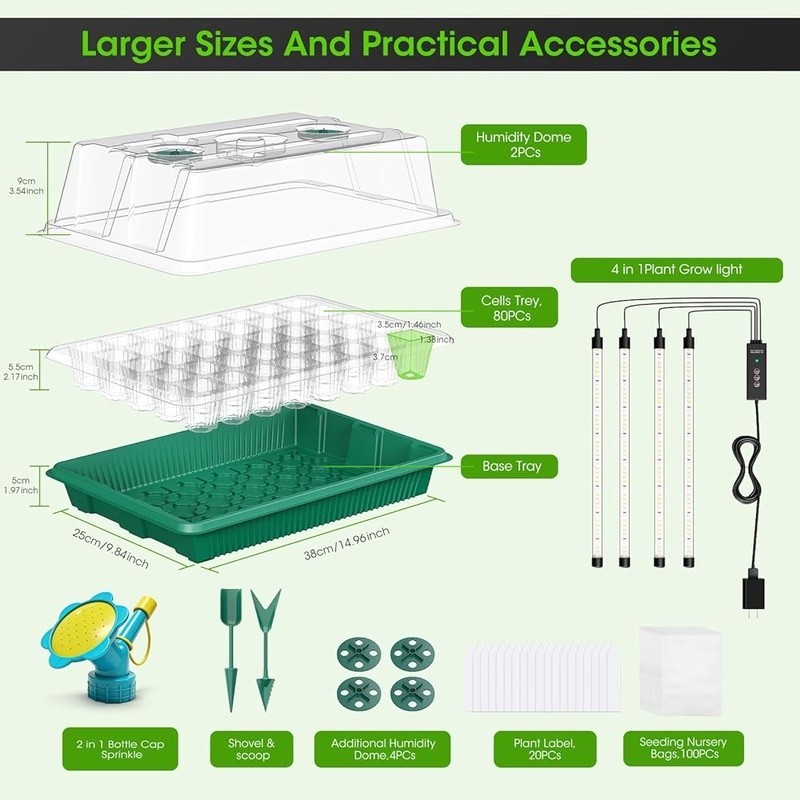 Full-Spectrum LED Grow Light Seed Starter Kit W/ Timer Humidity Control New
