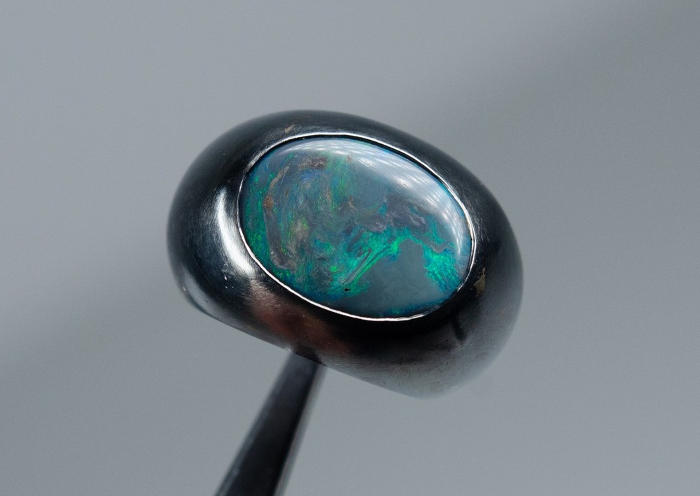 925 Silver - Massive Vintage Designer Ring - Black Boulder Opal