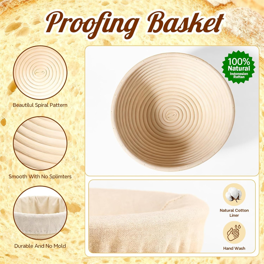 Complete Sourdough Starter Kit with Proofing Baskets and Baking Tools