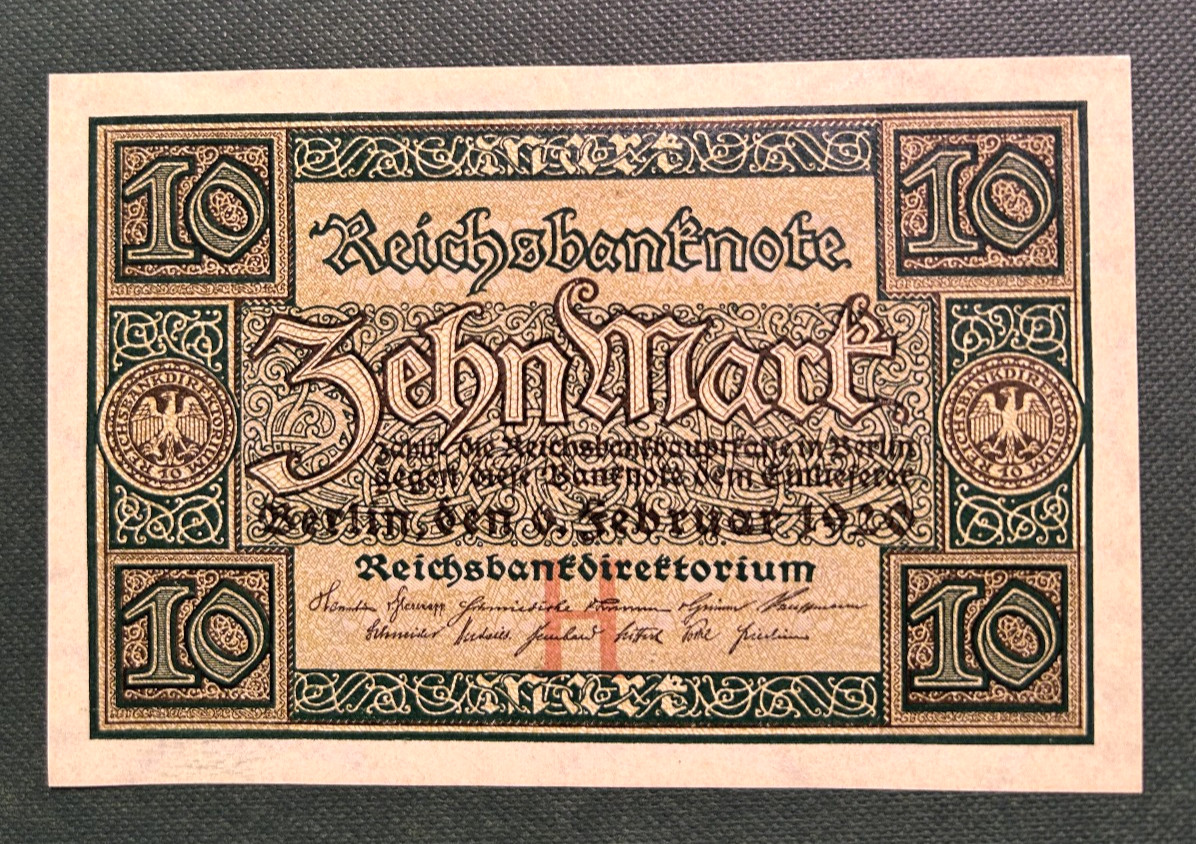 GERMANY REICHBANKNOTE  1920  10 MARK  GRADE  UNC  P-67 with unprint red letter H