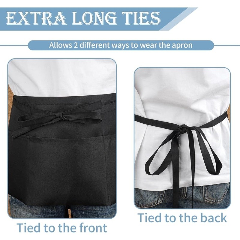 3 Pack Server Apron W/ Large Pockets Durable Polyester Kitchen Workwear New