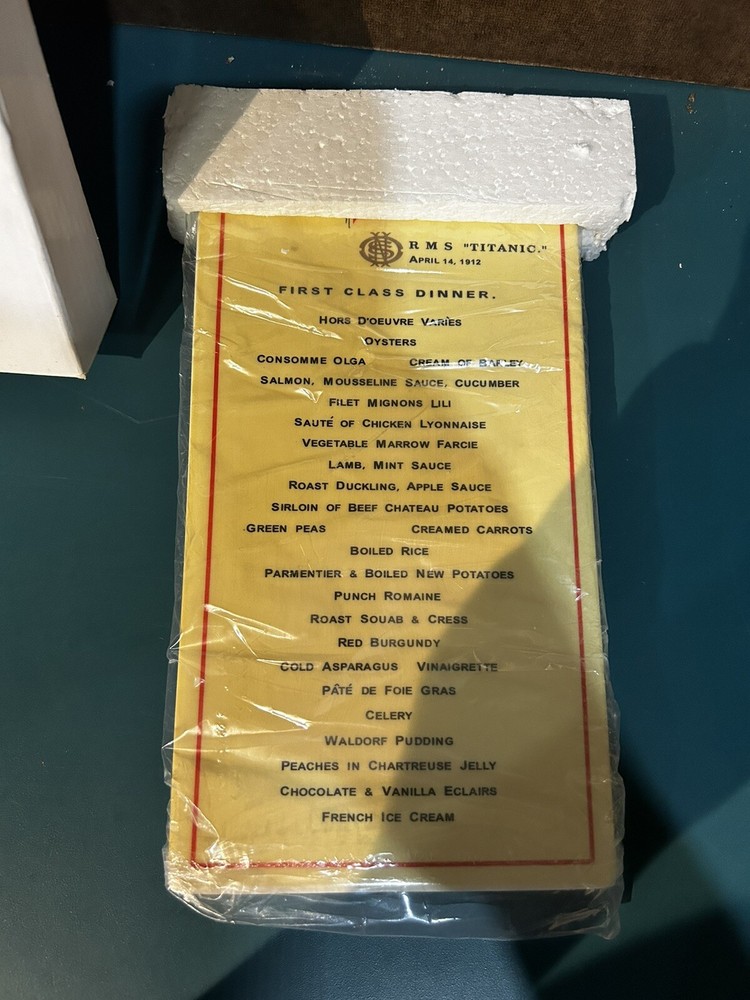 Titanic menu. April 14th 1912