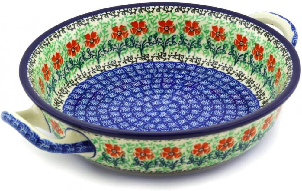 Polish Pottery Baker - Round with Handles - 8" - Maraschino