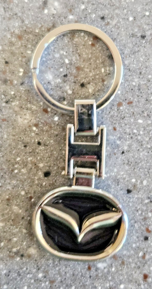 Mazda Keychain Silver-tone Black Enamel Double Sided