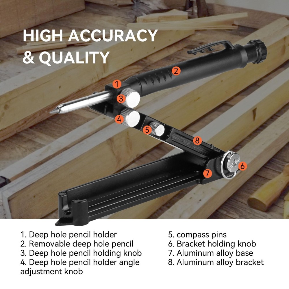 Multi-function Scribing Tool, Aluminum Alloy, Deep Hole Pencil, Woodworking
