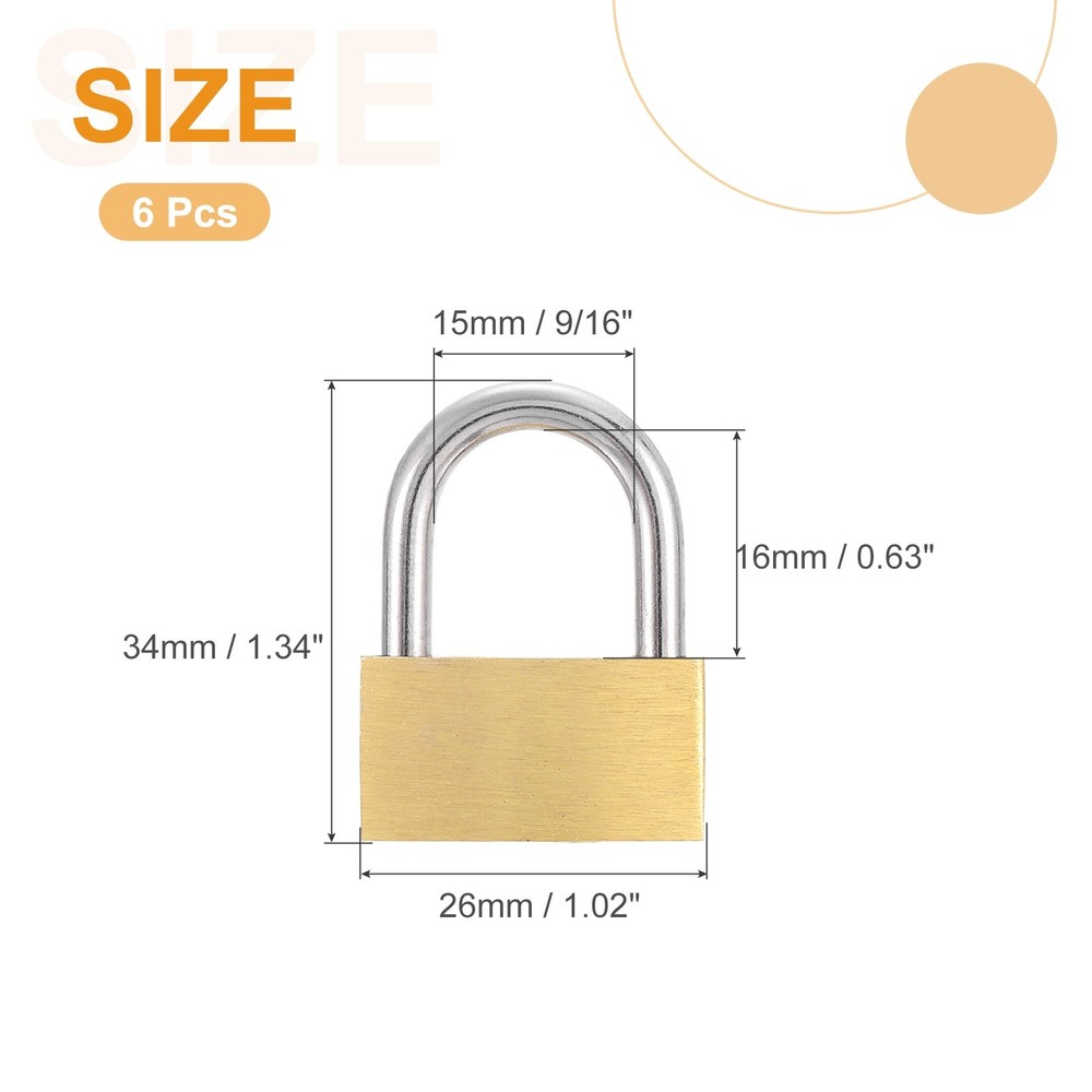 6Pcs Solid Brass Padlock with Key 1" Wide Body Small Locks Lock
