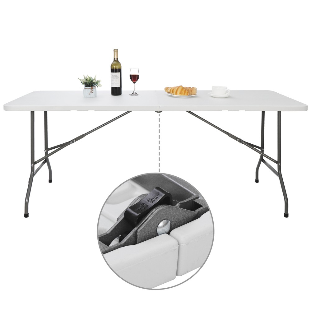 6FT Fold-in-Half Table Portable Party Camp Dining Table w/ Carrying Handle White