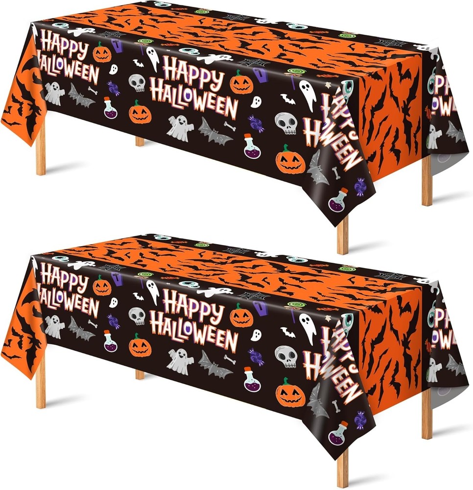 OHOME Halloween Decorations - 2 Pack Plastic Tablecloth for Black