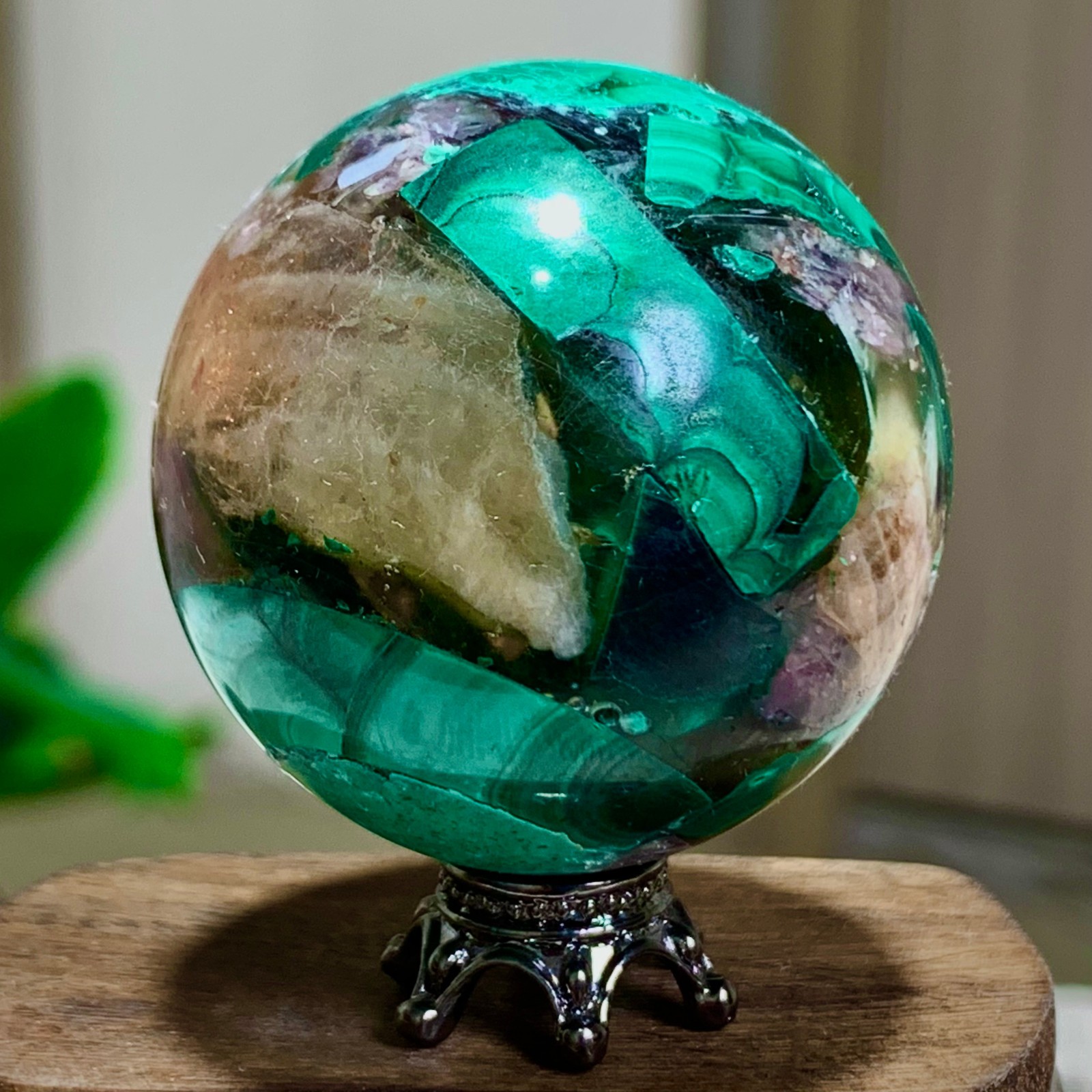 79G Newly discovered rare malachite purple mica symbiotic sphere restoration