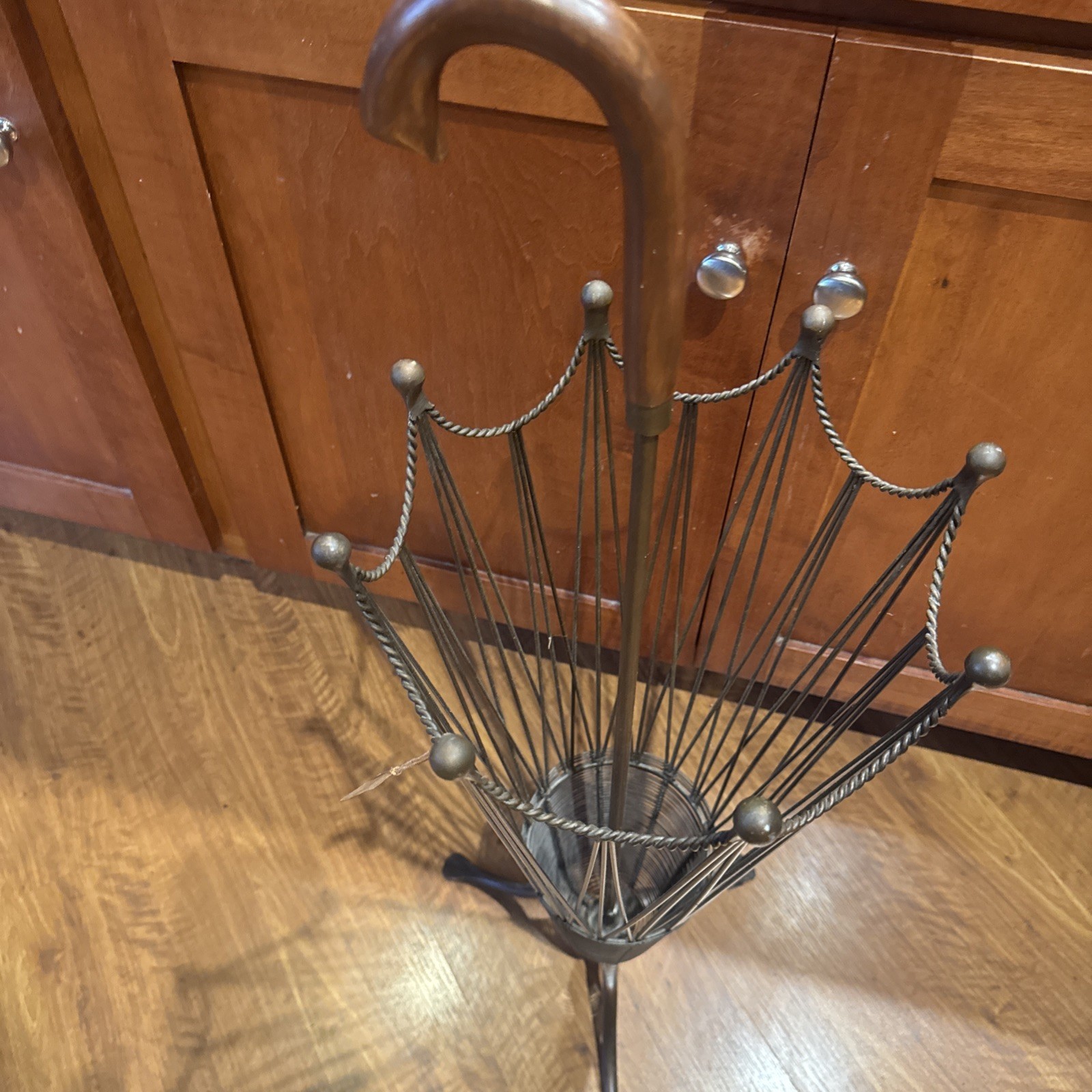 Pier 1 Imports NWT Umbrella Stand Wood Handle Metal Base 31”