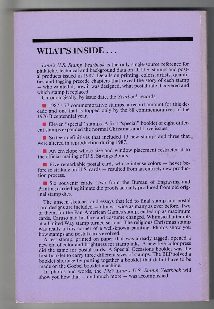 Linn's U.S. Stamp Yearbook 1987 - Excellent Used Condition. Lot 250143