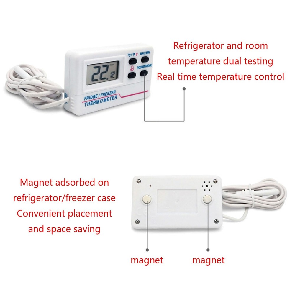 LCD Fridge Freezer Thermometer Digital Refrigerator Thermometer with 2 Sensor...