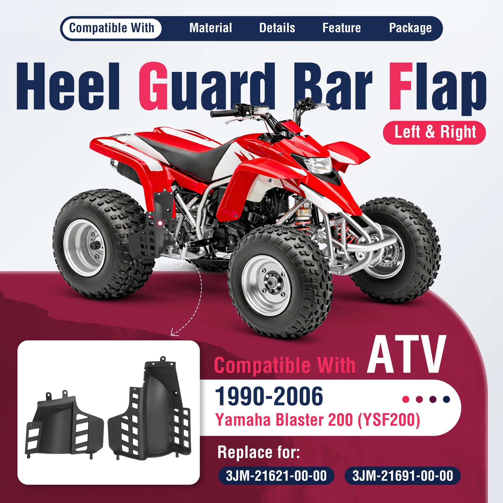 L&R Rear Heel Guards Fender Flaps Pegs For Yamaha Blaster 200 YFS200 1990-2006