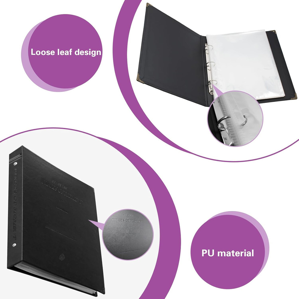 Binder with 25 Sleeves, Black Theater Program Holder Hold up to 50 Program Sheet