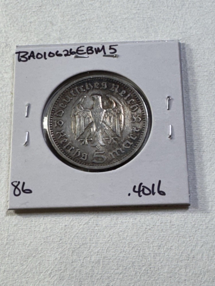 1935-A Germany 5 Marks Silver Coin Cleaned