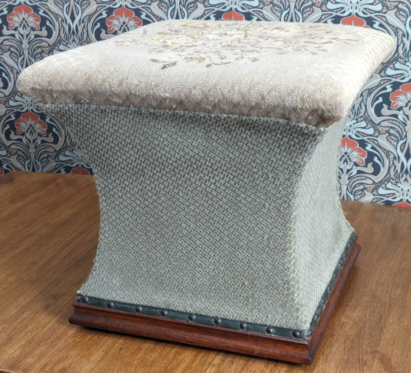 Victorian Upholstered Hourglass Ottoman Footstool Stool Antique 19th Century