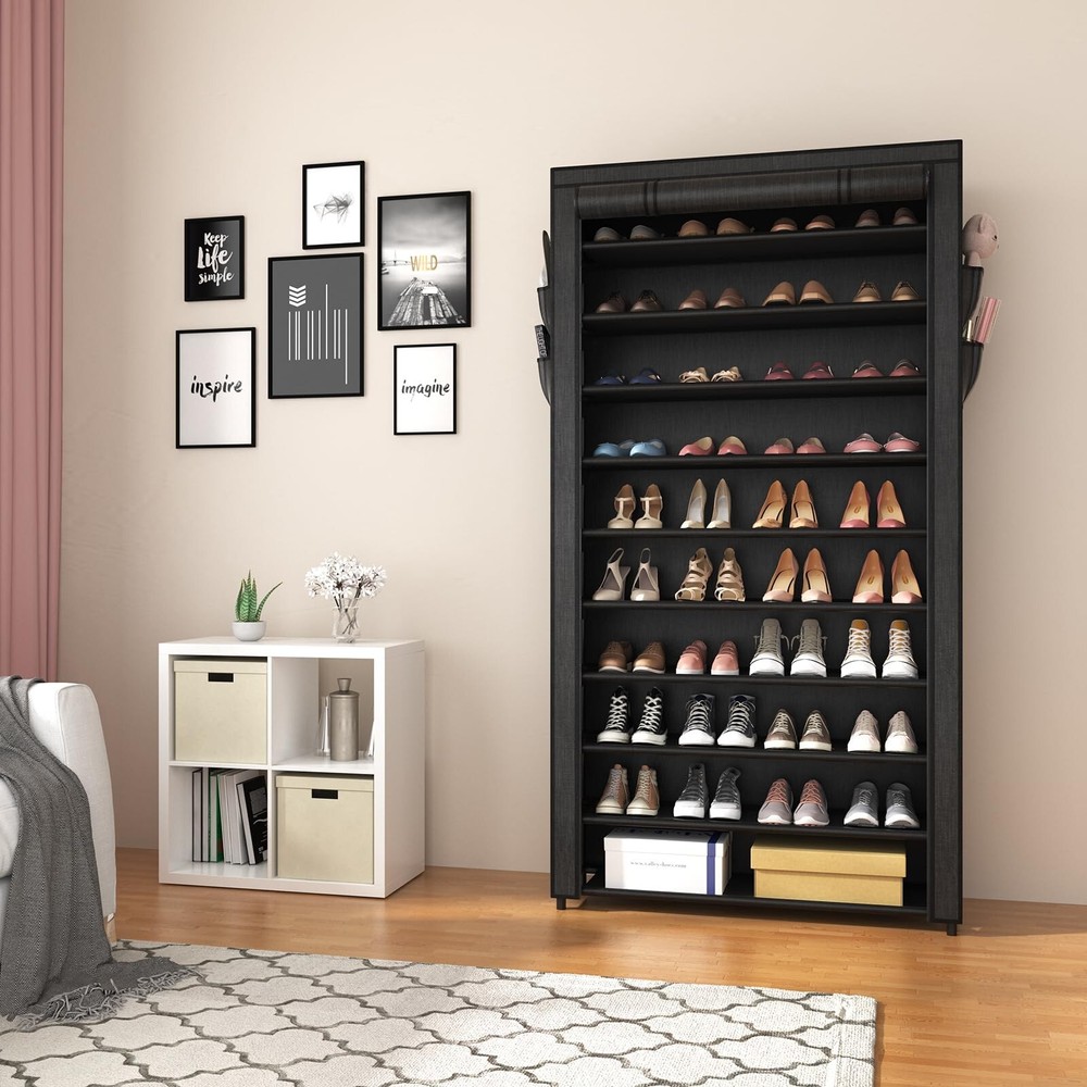 ROJASOP 10 Tier Shoe Rack with Covers,Large Capacity Stackable Tall Shoe Shel...