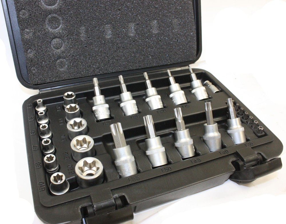 29PCS Torx Star Socket Set & Bit Male Female E & T Sockets With Torx Bit Tools