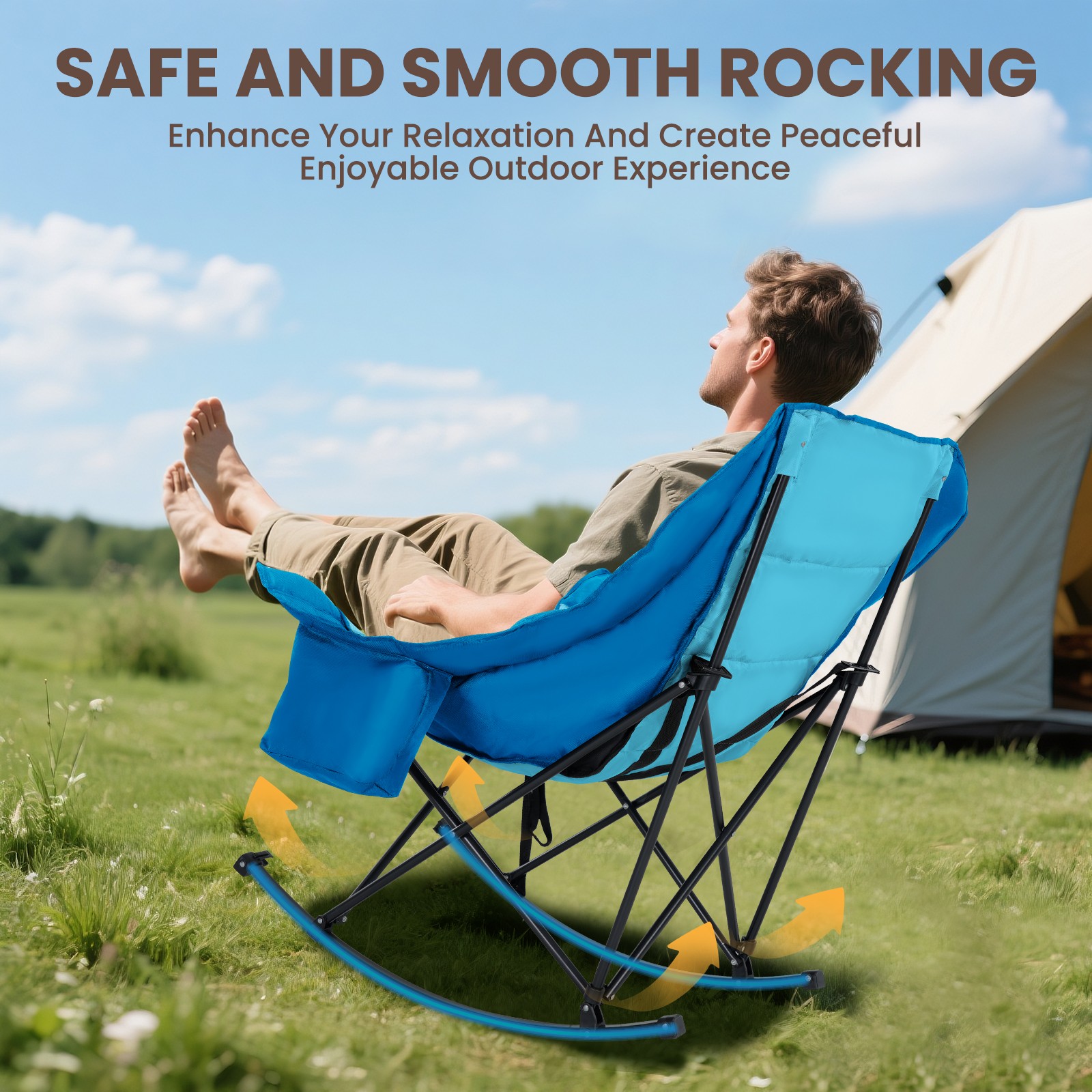 NAIZEA Rocking Chair Outdoor Folding Camping Chair with Cooler Bag Side Pocket