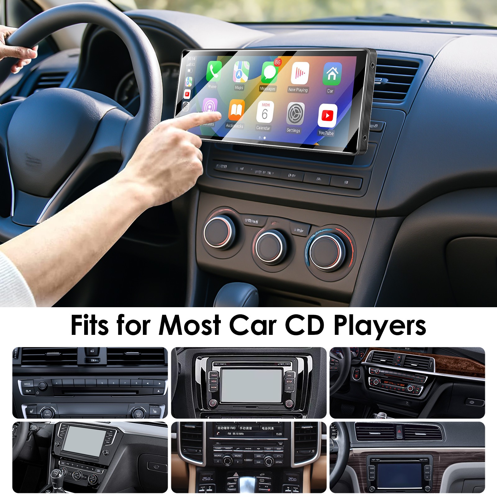 CarPlay Screen CD Slot Mount 360° Adjustable for Car Monitors Tool-Free Install