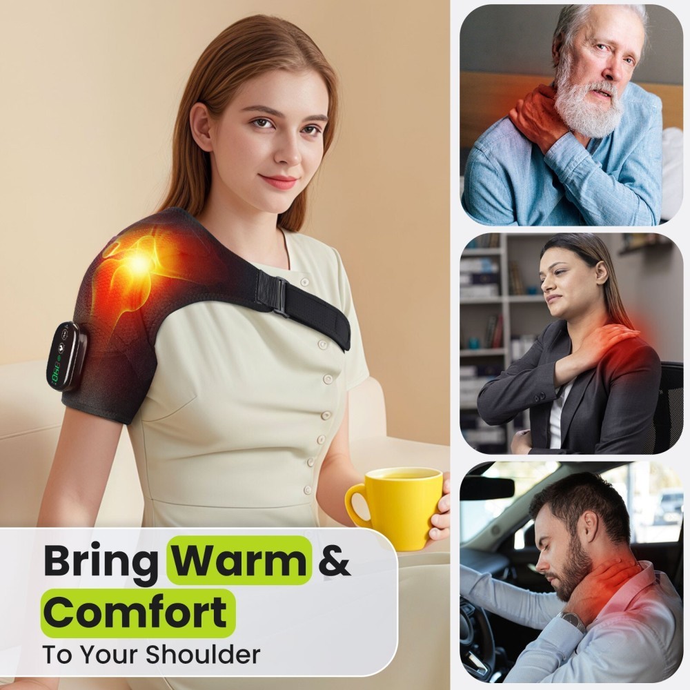 Electric Heated Shoulder Brace Massager Rotator Cuff Support Compression Wrap US