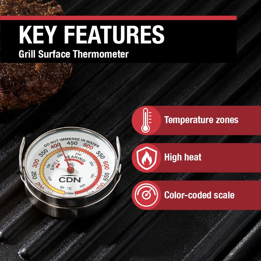 GTS800X Silver Grill Surface Thermometer for Perfect Cooking Every Time