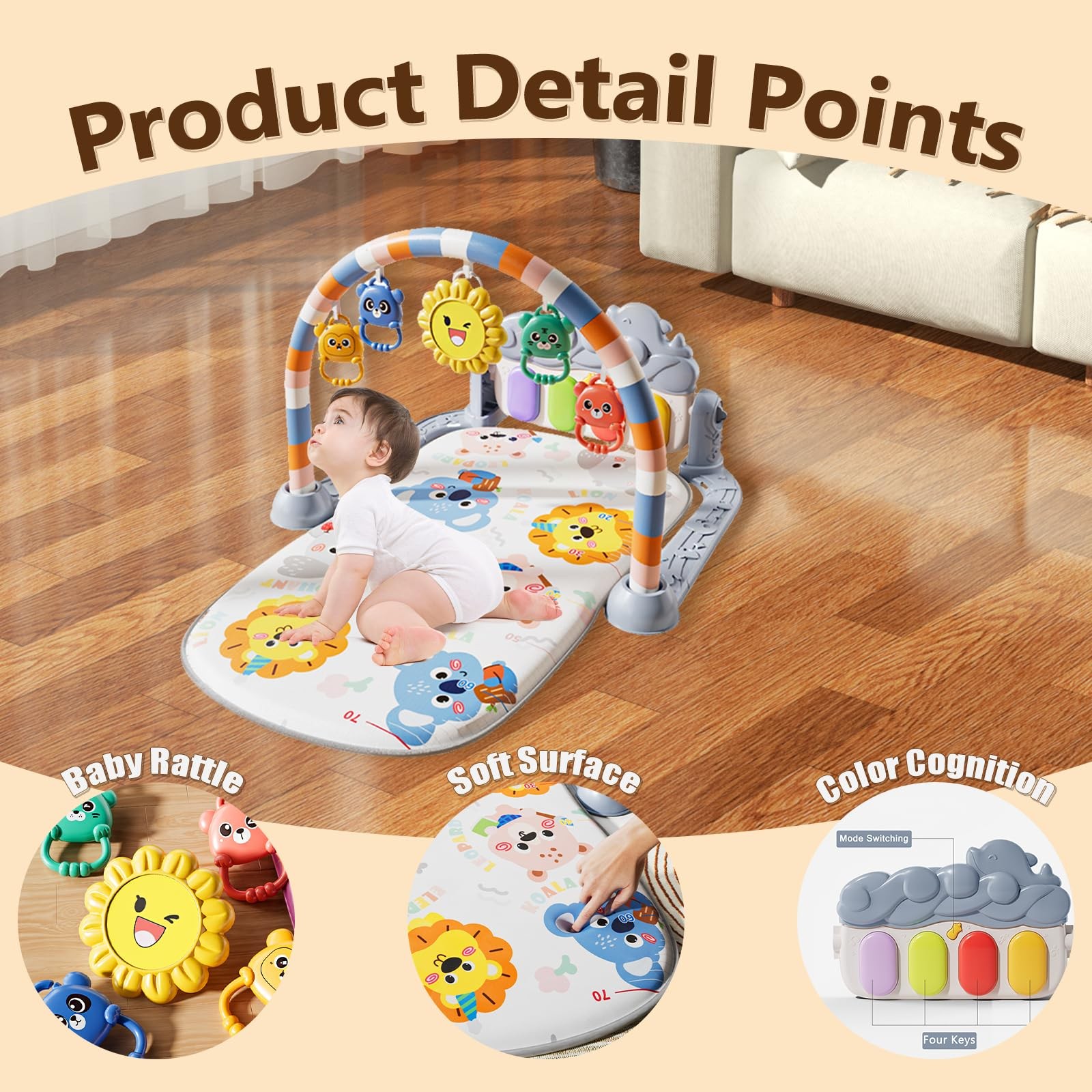 Alive Lovely Baby Gyms Play Mats, Musical Activity Center Baby Piano Gym Mat,...