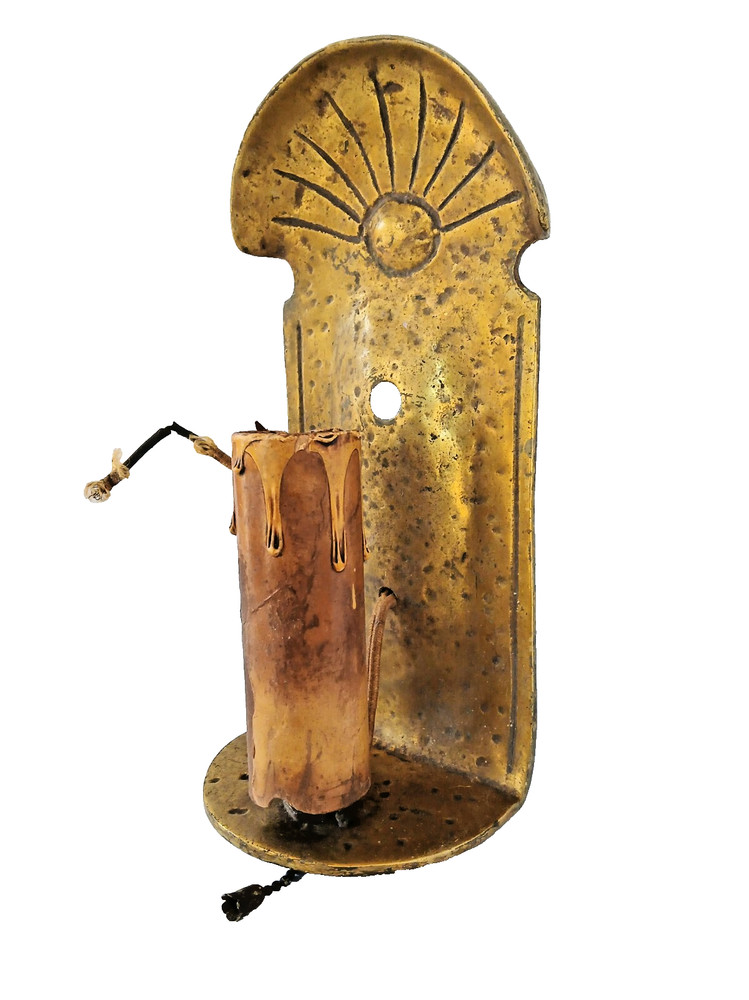 Early Original Cast Hammered Solid Bronze Candle Sconce Light Lamp