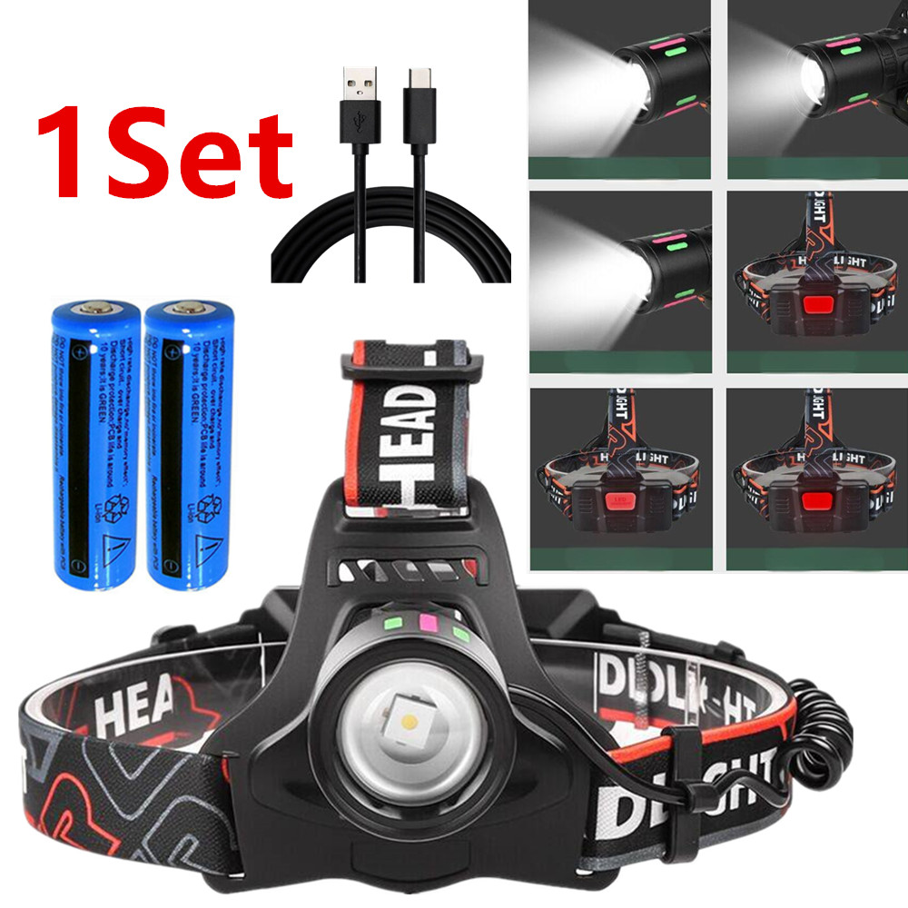 99000000LM Most Powerful LED Zoomable Headlamp Rechargeable Head Torch Headlight
