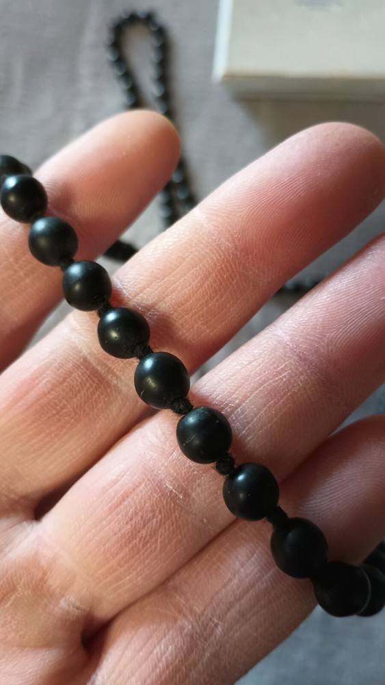 Vintage Black Rosary Bead Necklace