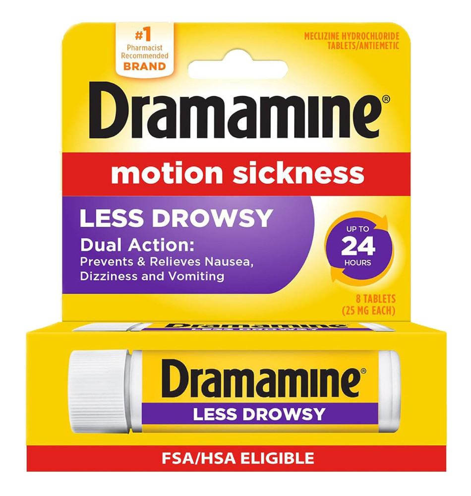 Dramamine Motion Sickness Relief Less Drowsey Formula, 8 Count