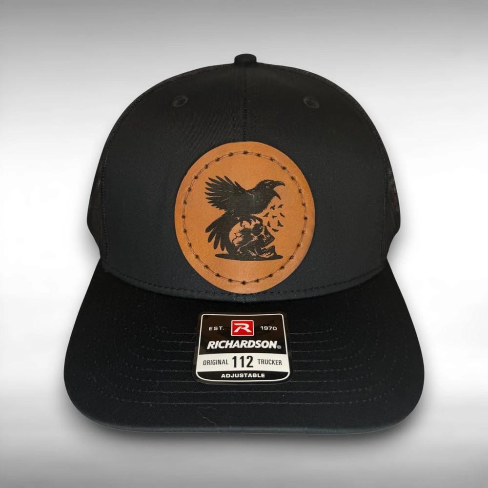 Raven on Skull Gothic Hat - Hand Sewn Dark Aesthetic Patch Snapback Hat