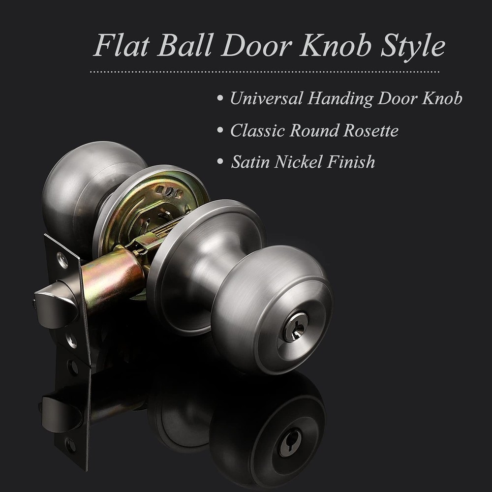 Probrico Colonial Style Door Knobs Locks (Entry, 1 Pack, Brushed Nickel