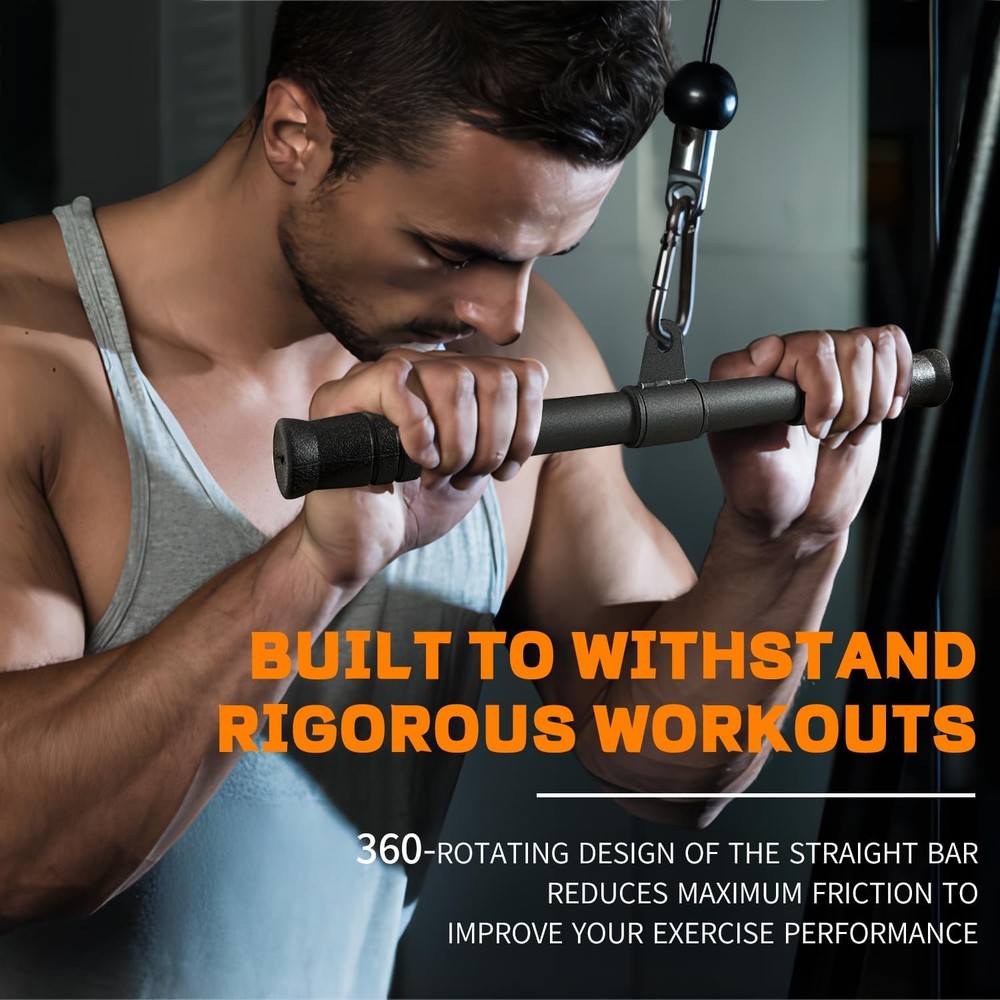 Straight Bar, Pull Down Bar 360 Rotating, Lat Pulldown Attachments Cable Atta...