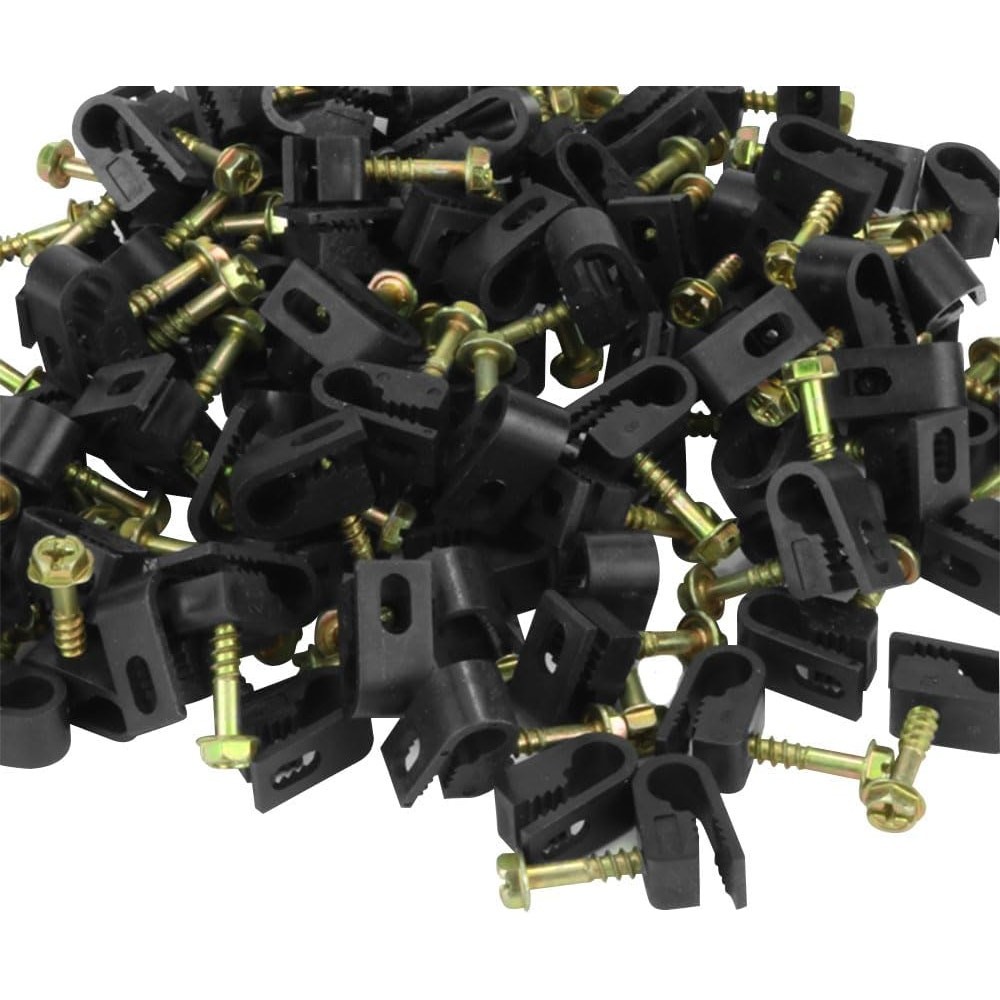 Flexible Single Cable Screw Clips - 200 Pack - Black