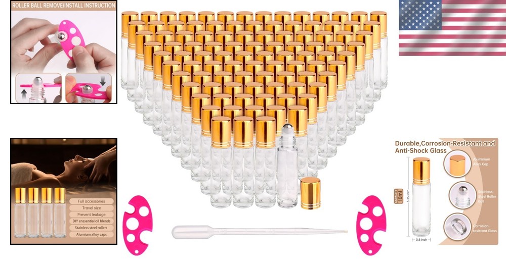 Stainless Steel Rollers 100 Pack Clear Bottles