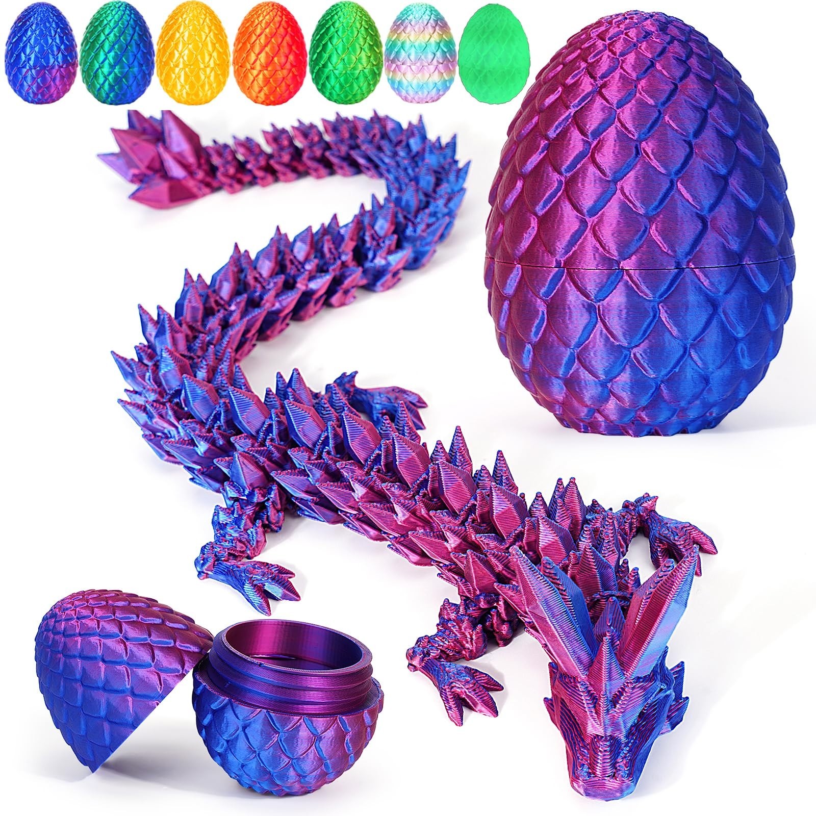 3D Printed Dragon Egg Crystal Dragon Statue, Rotatable Joint Dinosaur Egg