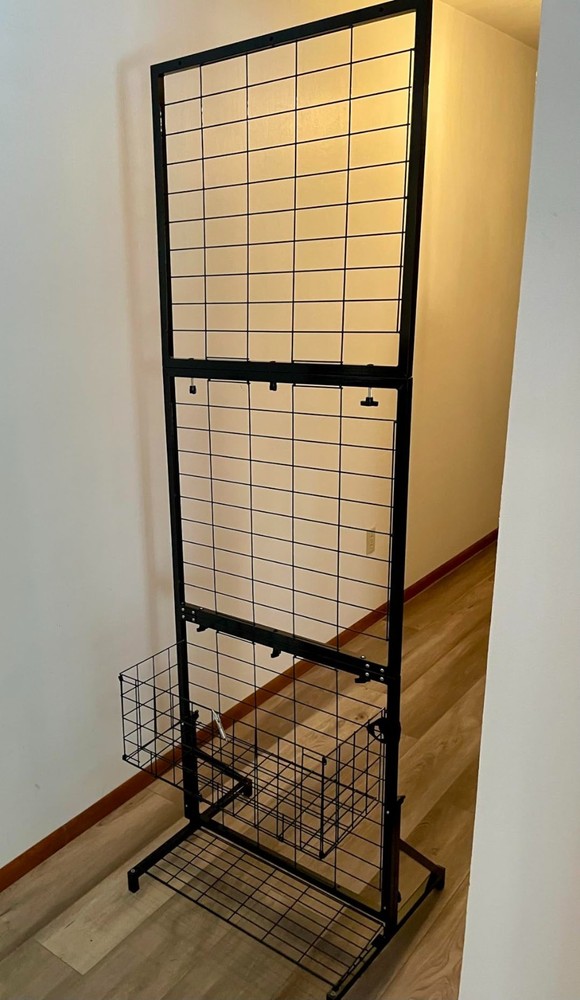 Display Grid Rack 6 ft Panel Foldable Craft Art Gridwall Tower W/ Basket & Tray