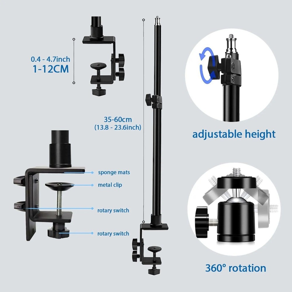 Camera Desk Mount Table Stand, Adjustable Light Stand