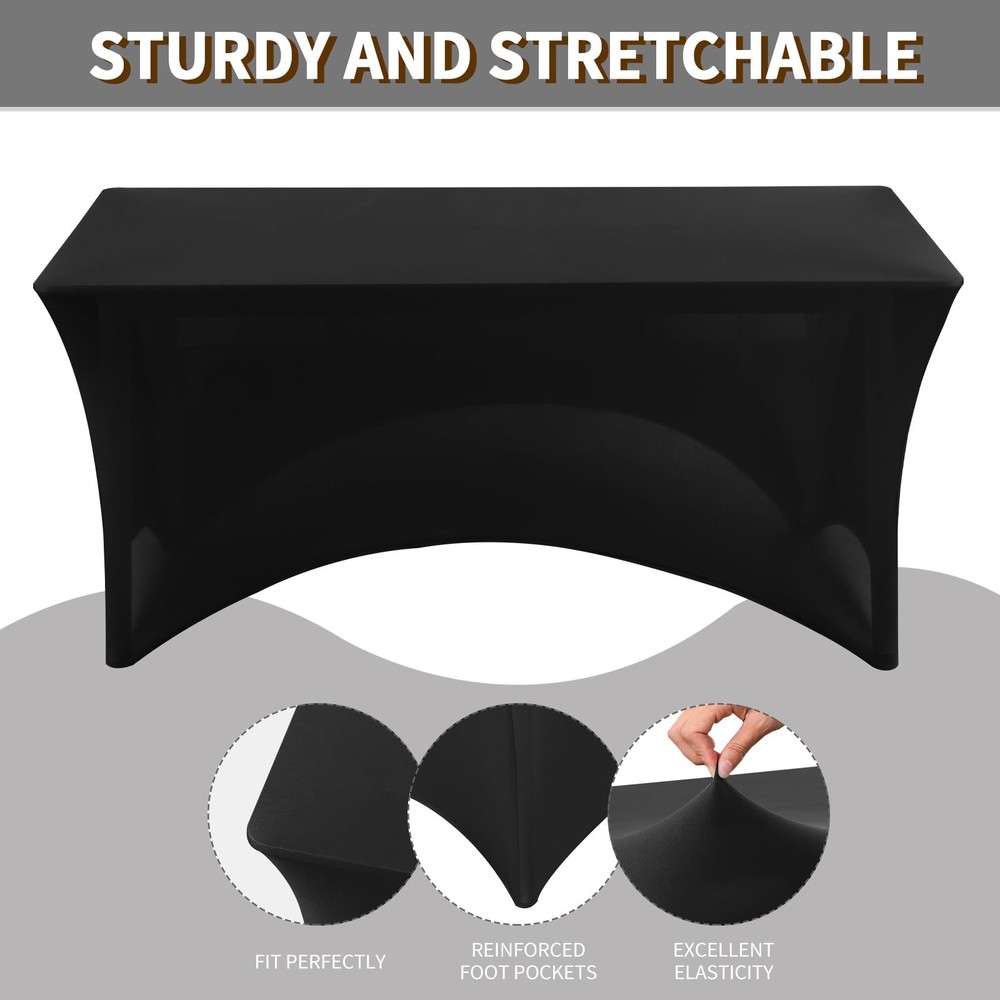 Fixwal 6 Pack Black Table Cloths Rectangle 8FT, Spandex Table Covers, Table C...