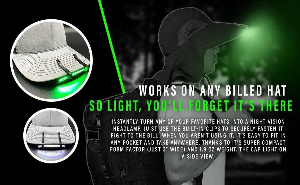 MODERN NEEDS Night Vision Cap Light –Compact, Clip-On Hat Flashlight Powered b