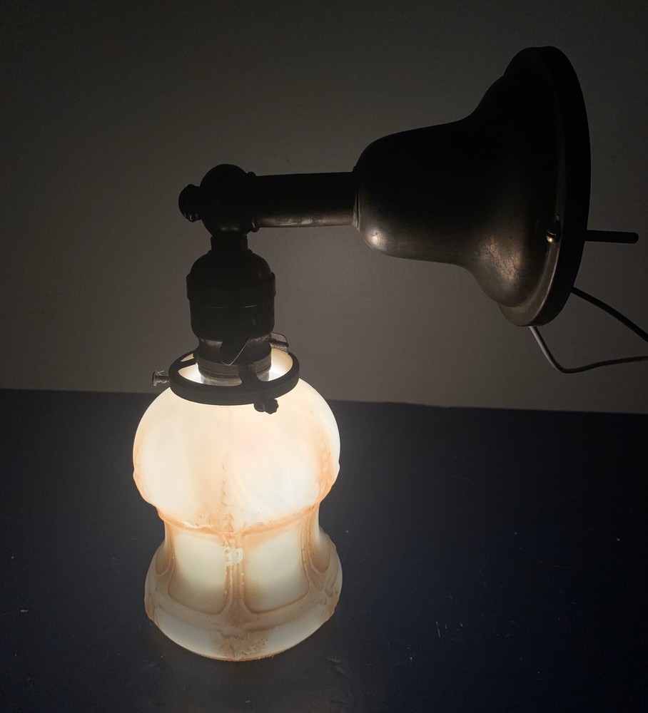 Single Dark Brass Sconce Turnkey Light W/ Shade 89D