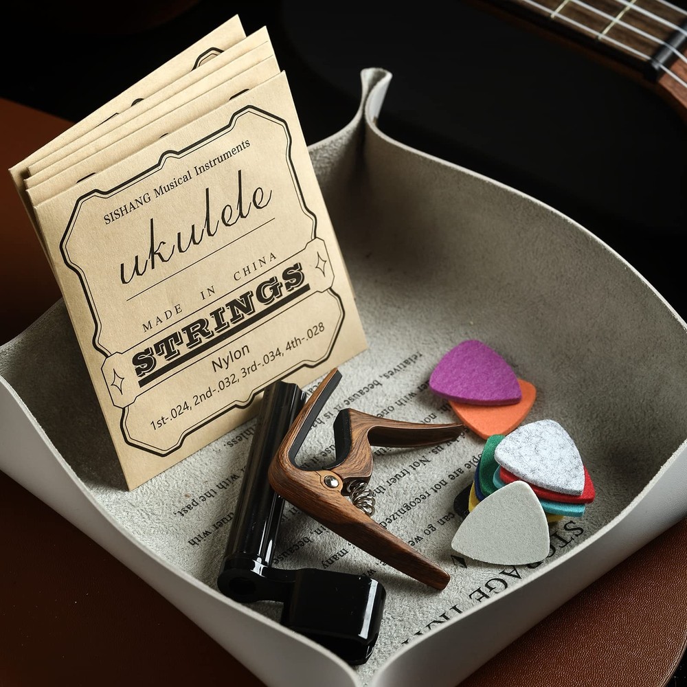 Nylon Ukulele Strings Kit 5 Sets Strings 10 Felt Picks Capo Winder Soprano