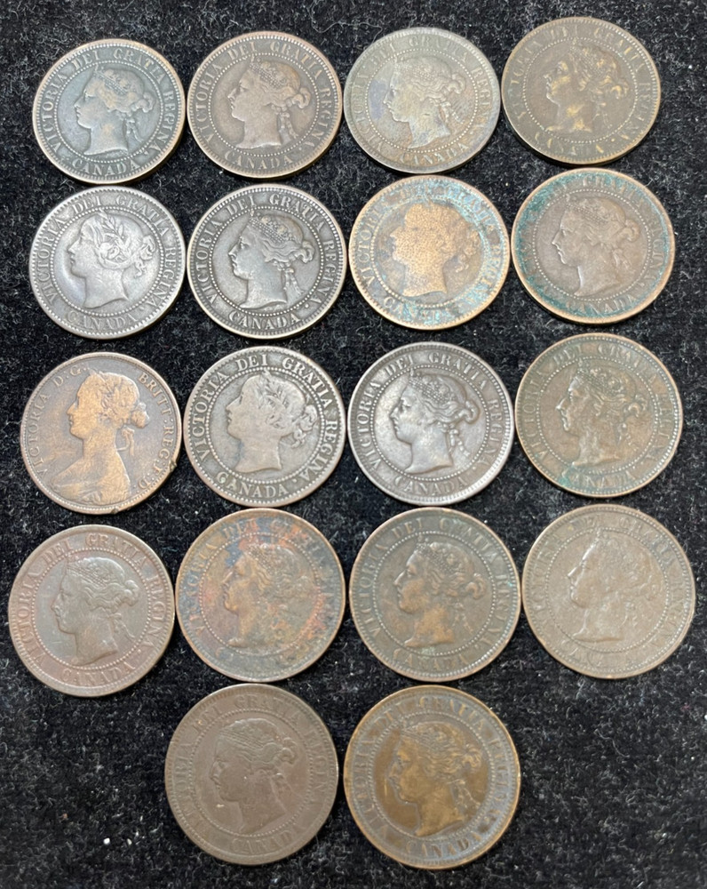 Assorted 1859-1901 Canada Large Cent 18 Coins Lot High Value