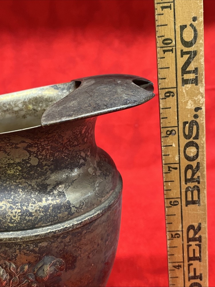 VINTAGE CHASED by SHERIDAN SILVER PLATED LIPPED ORNATE FOOTED PEDESTAL PITCHER