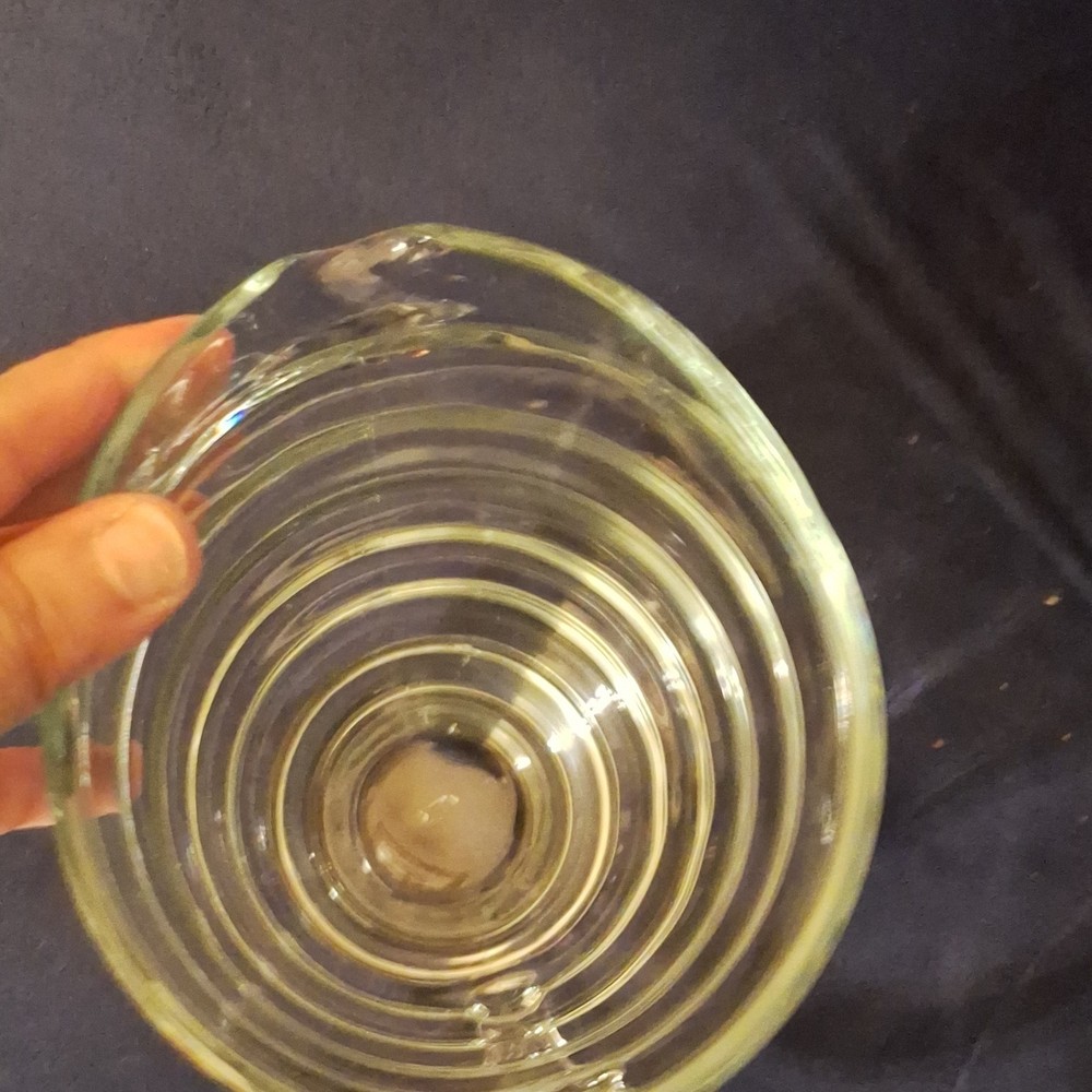 Clear Glass Pitcher Ribbed Design Round Shape Glossy Finish Solid Pattern Handle