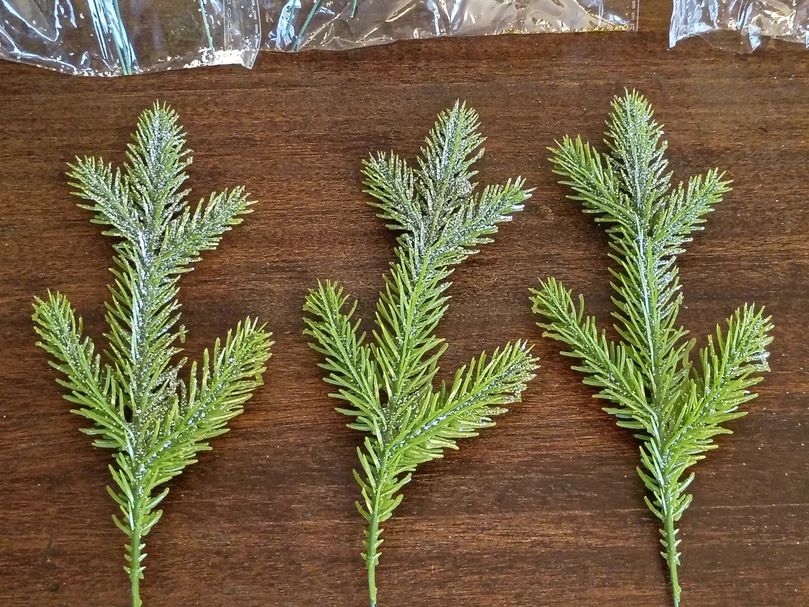 18 Pcs Mini Pine Picks, 9.5", Green Flocked & Glittery, Lot of 3 Packs Christmas